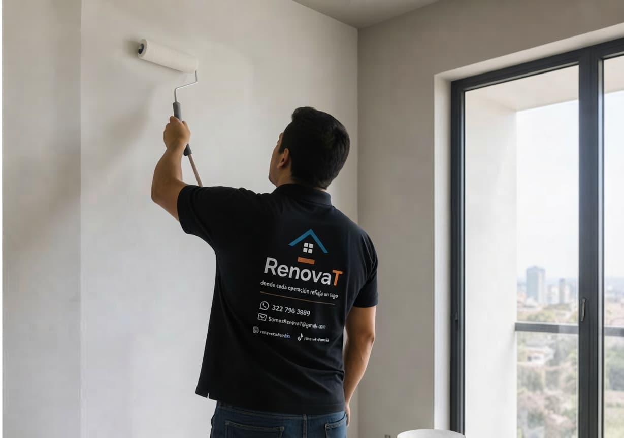 Profesional de RenovaT Colombia pintando con rodillo